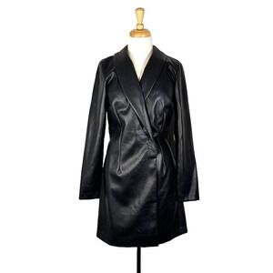 Abercrombie & Fitch‎ Faux Leather Coat Womens Medium Black Long Blazer Jacket